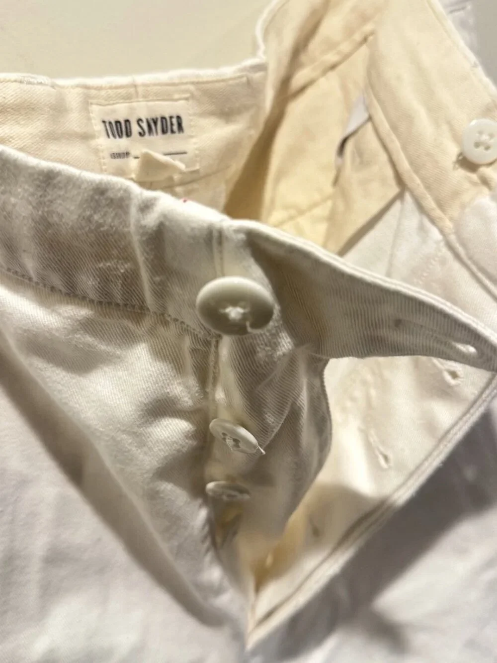 Todd Snyder Japanese Selvedge Chino Pants White 36x32 Button Fly
